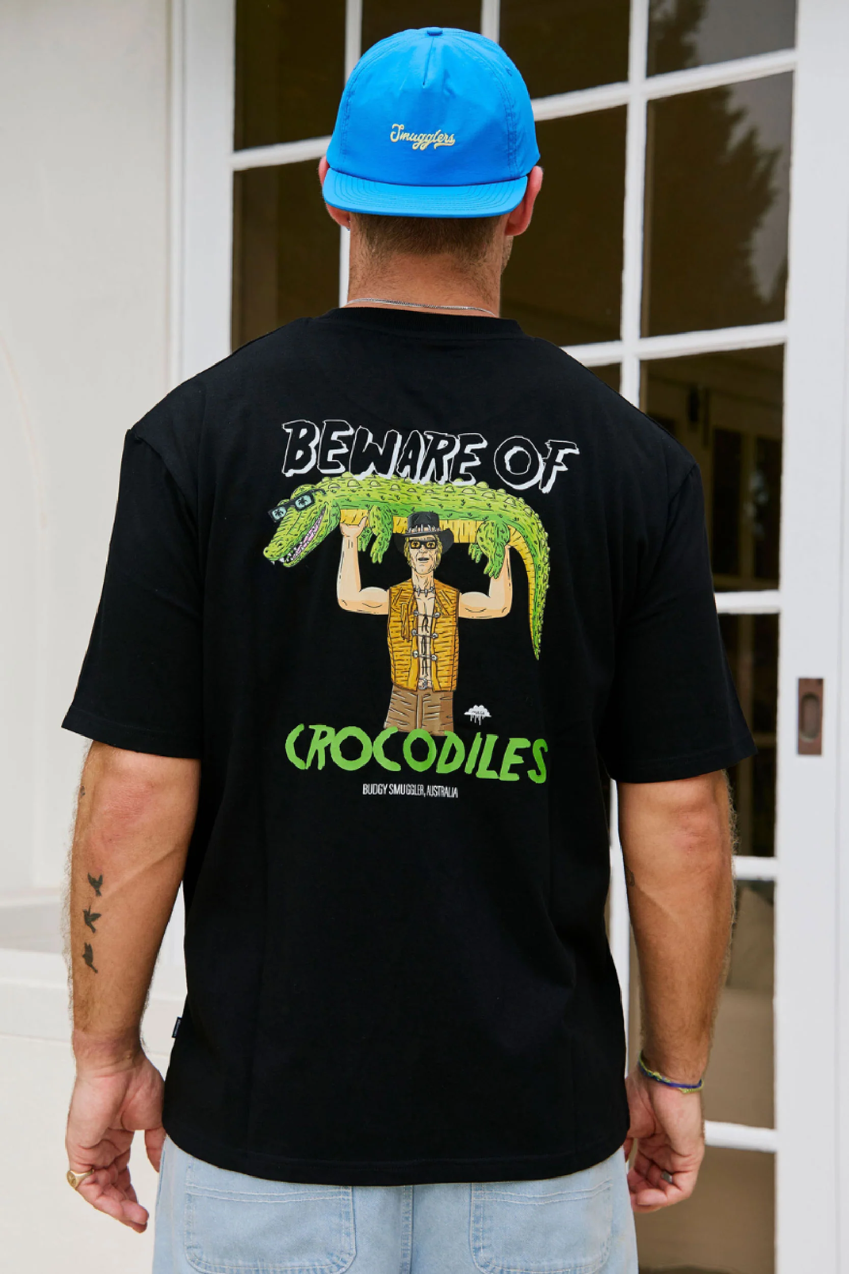 Heavyweight Black Tee in Crocodile