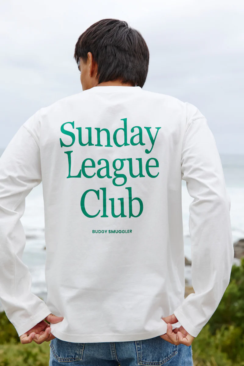 White Oversized Long Sleeve Tee with Sunday League Club